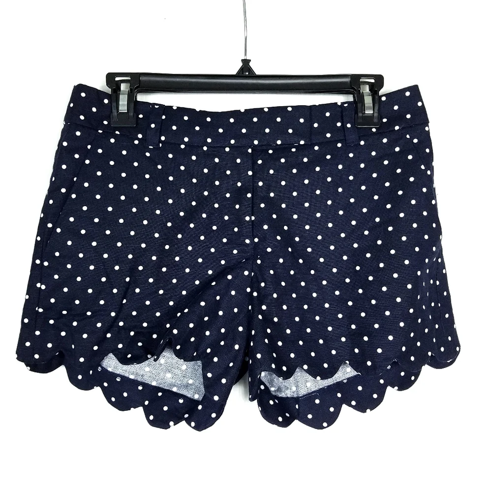 J.Crew Navy Blue White Polka Dot Scalloped Shorts - Picture 2 of 7